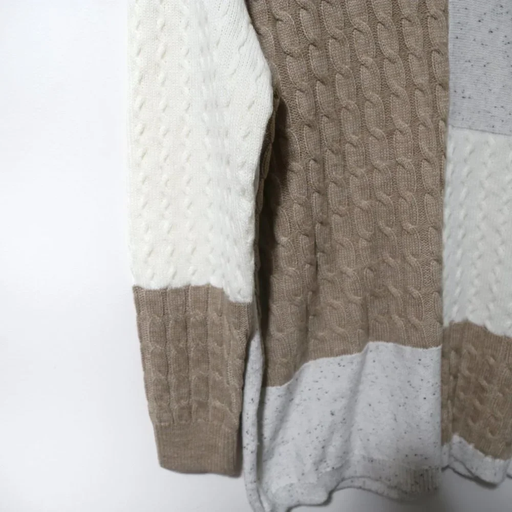 CALVIN KLEIN Acrylic Blend White Mixed Stitch Colorblocked Cowlneck Sweater - Picture 10 of 12